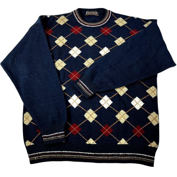 Brandini Made in Italy Argyle Wool Blend Pullover Long Sleeve Sweater Size L - Picture 1 of 14